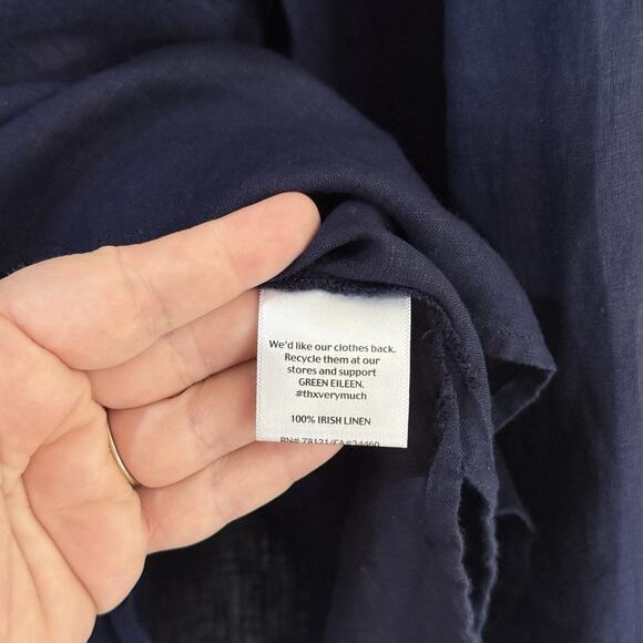 Eileen Fisher Navy Blue 100% Irish Linen Long Sleeve Button Up Shirt Womens XL - Picture 7 of 12